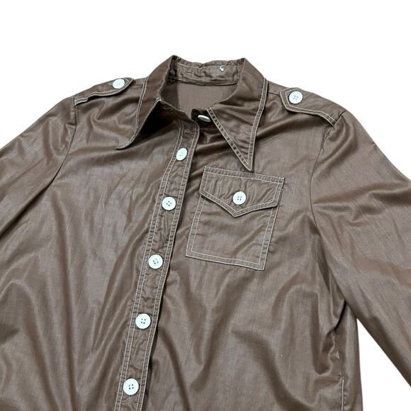 Vintage 1970s Brown Button-Up Shirt Western Mod Disco Style / Medium - - Picture 2 of 4